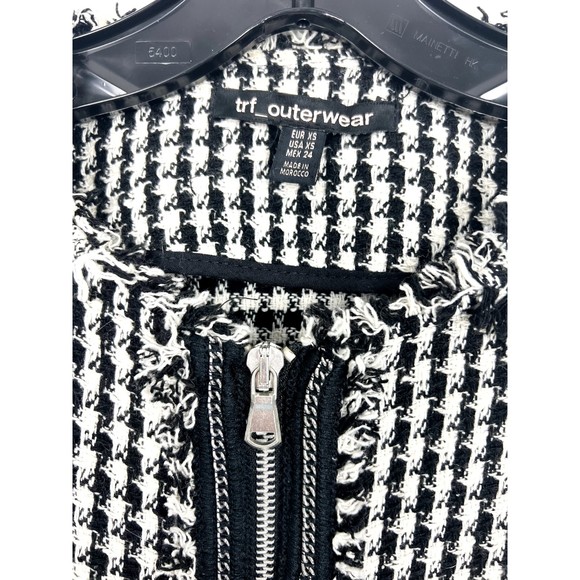 trf outerwear Houndstooth Mid-Length Womens Size XS Zipper Pocket Cozy Coat - Picture 3 of 8